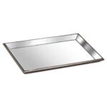 Astor Distressed Mirrored Square Tray W/Wooden Detailing Lge