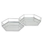 Astor Distressed Mirrored Square Tray W/Wooden Detailing Lge