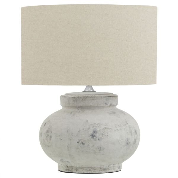 Bianca Antique White Squat Table Lamp With Linen Shade