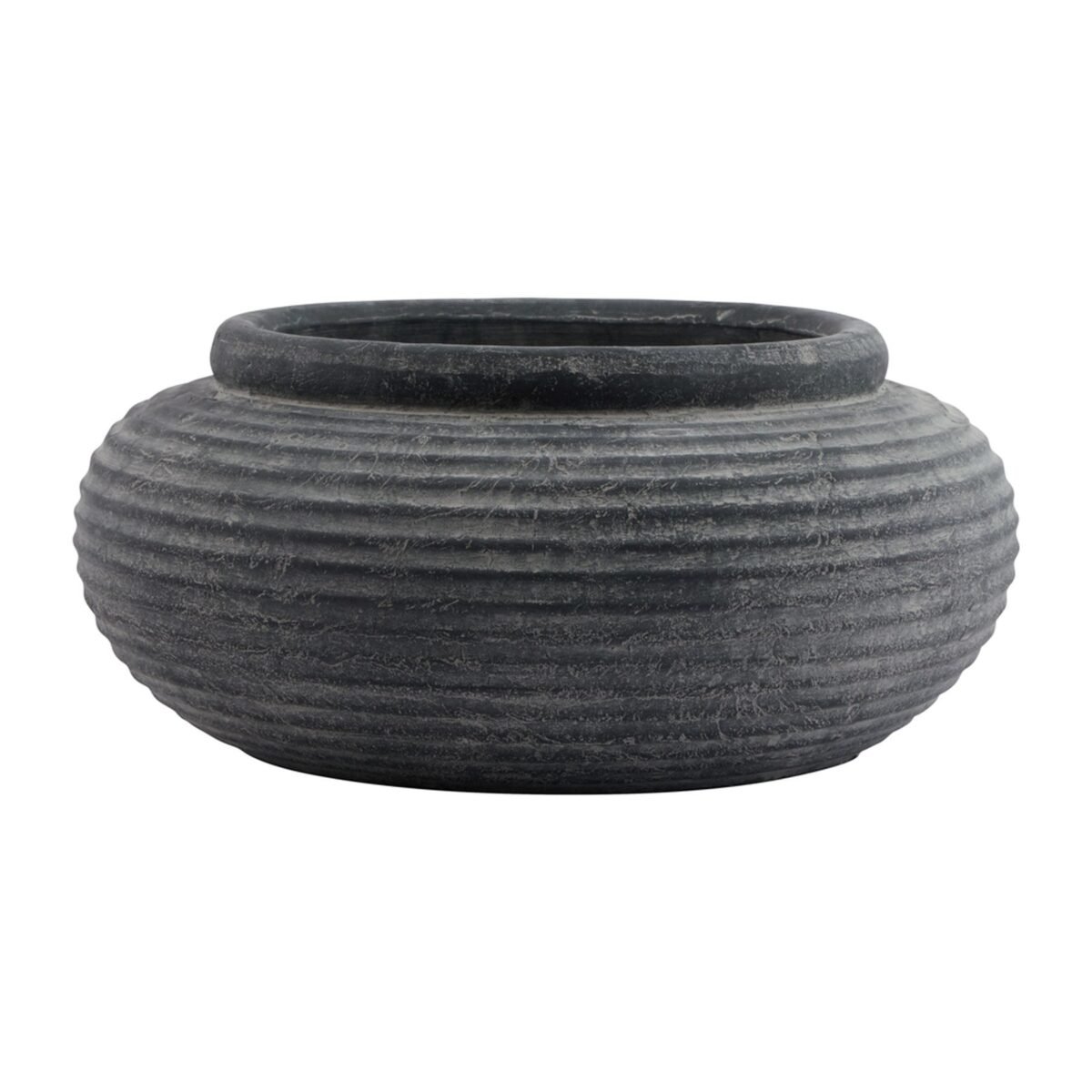 Vesuvio Grey Round Ribbed Planter
