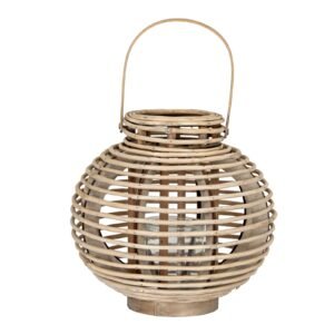 Large Conical Wicker Lantern With Glass Holder & LED Lights