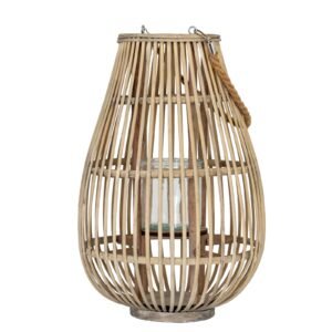 Large Peardrop Wicker Lantern With Glass Holder